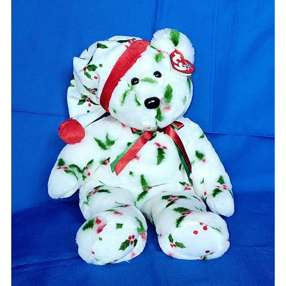 NEW Ty Beanie Buddy VTG Holiday Teddy Bear Holly Christmas Plush 14